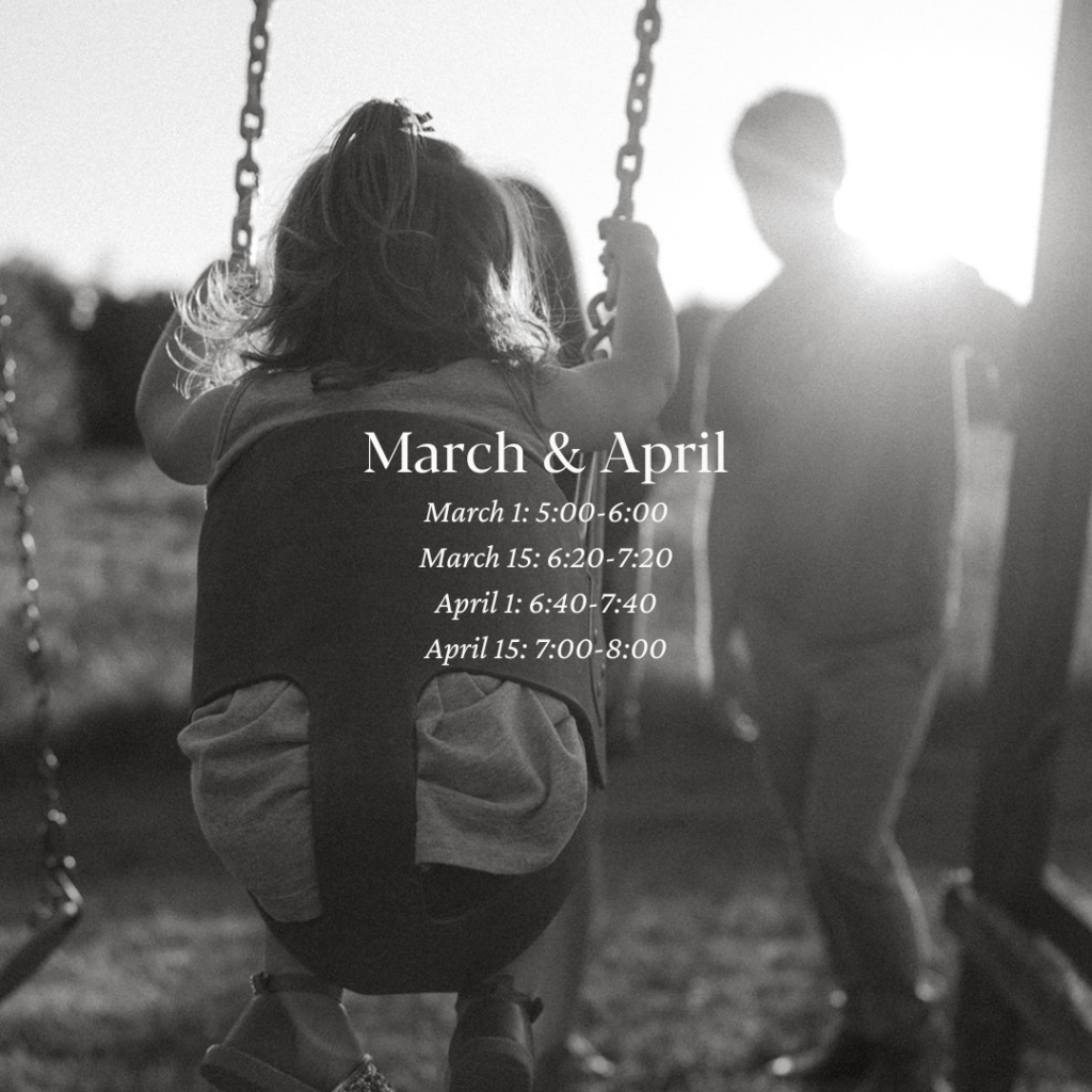 the best time of day to take family photos outside - March and April