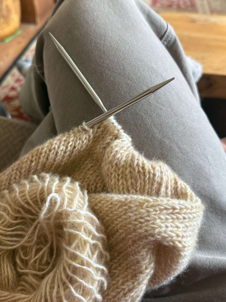 knitting on lap